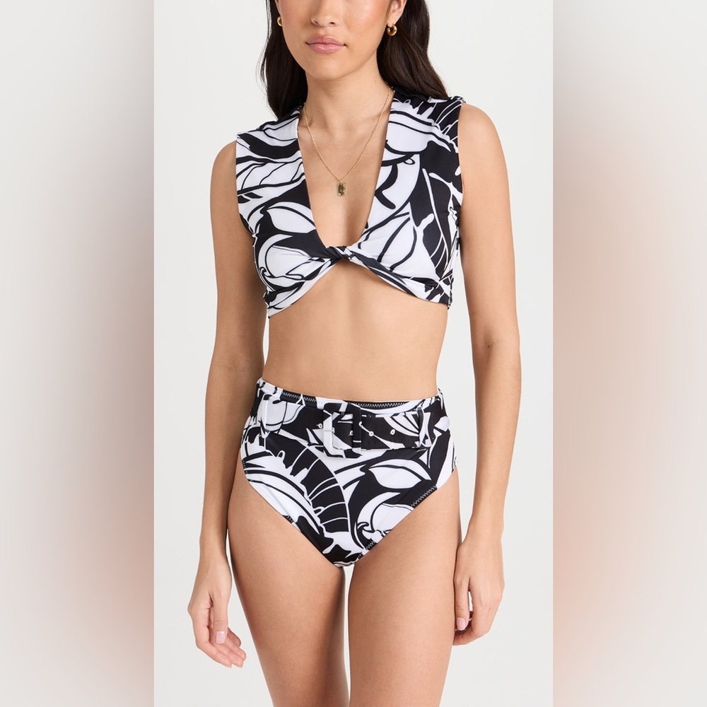 Ramy Brook Black and White Belted Bikini Bottoms Size XL NWT